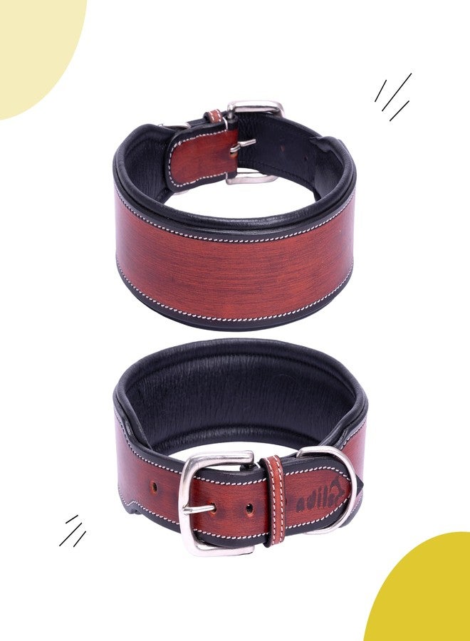 ADIL'S Adil’S supertails Genuine Leather Black Edge Dog Collar 2.5 Inch Width, Heavy Duty, Adjustable Leather Handmade Dog Collar with Strong Metal Buckle, Neck Size: 12” to 26” Color: Orange Brown - Image 2